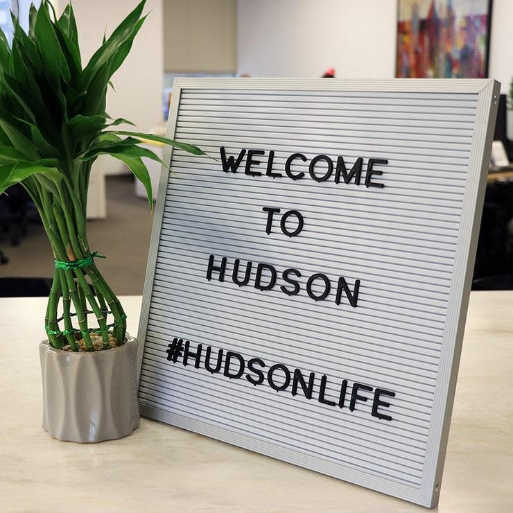 sign that says Welcome to Hudson