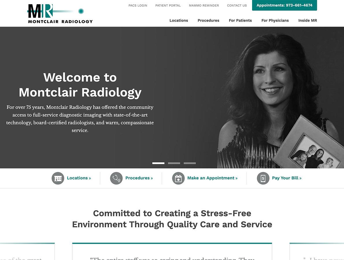 screenshots of Montclair Radiology website