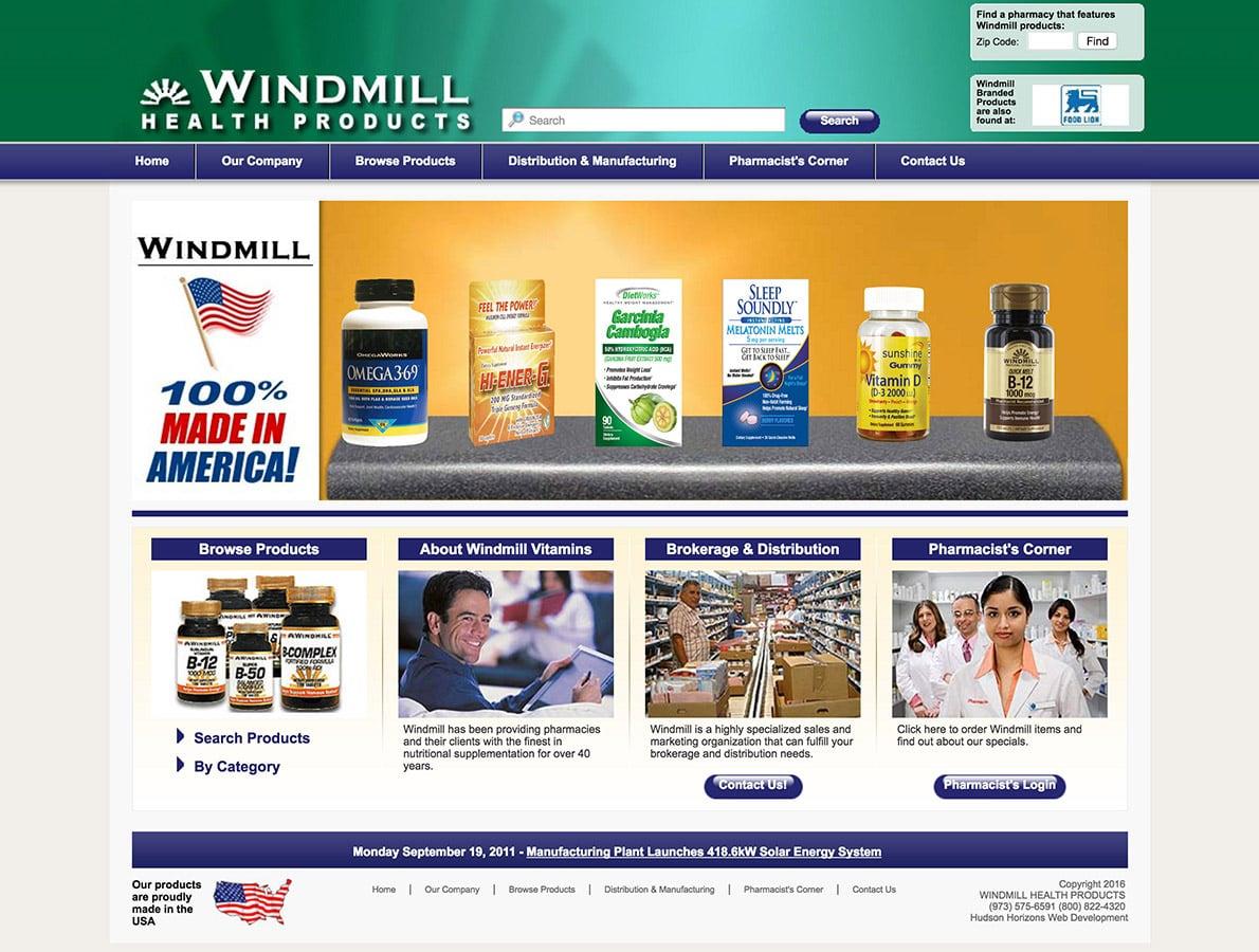 screenshots of Windmill Health Products website