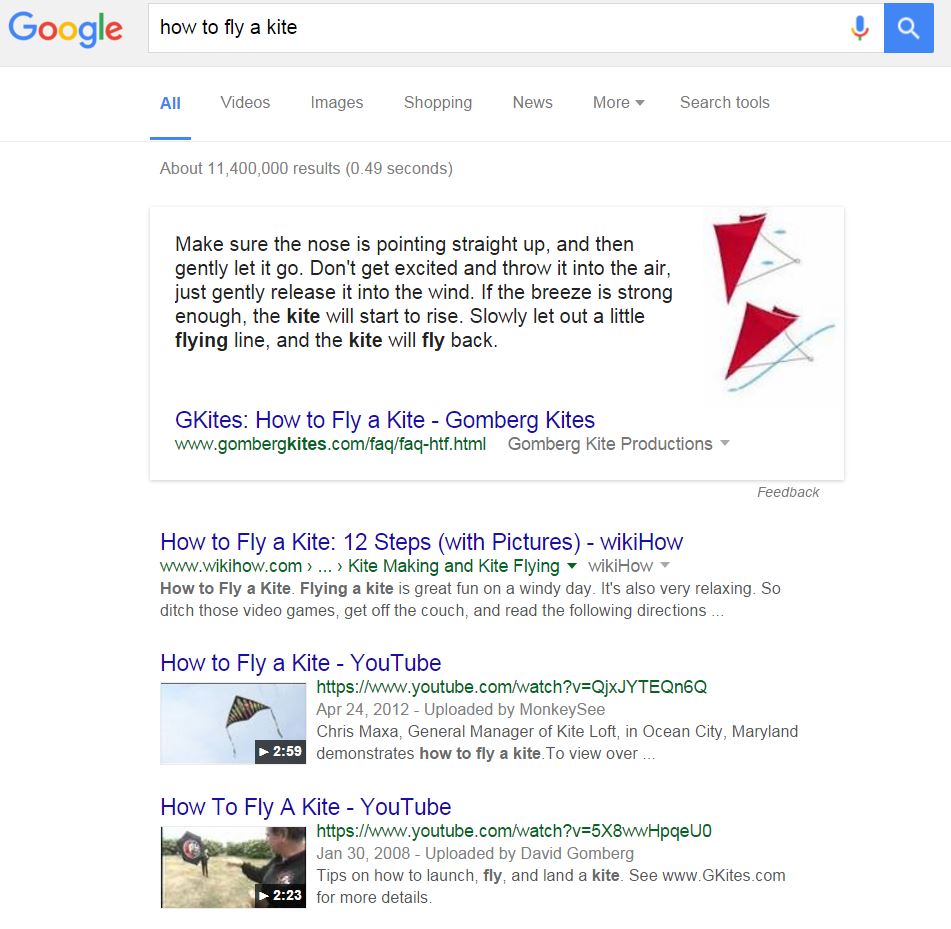 informational search query on google