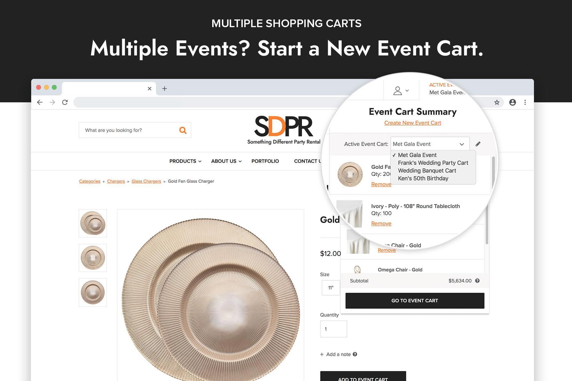 screenshot multiple shopping carts feature for SDPR